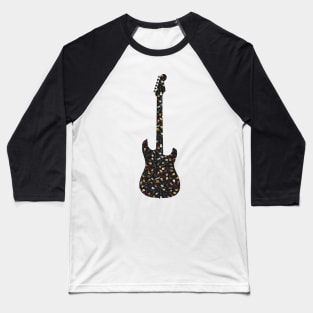 Guitar Silhouette Filled with Guitars on Black Baseball T-Shirt